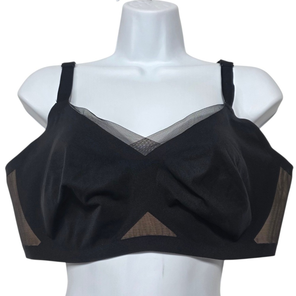 Honeylove Silhouette Bra Women 1X Black Wireless Mesh Support Comfort Lingerie